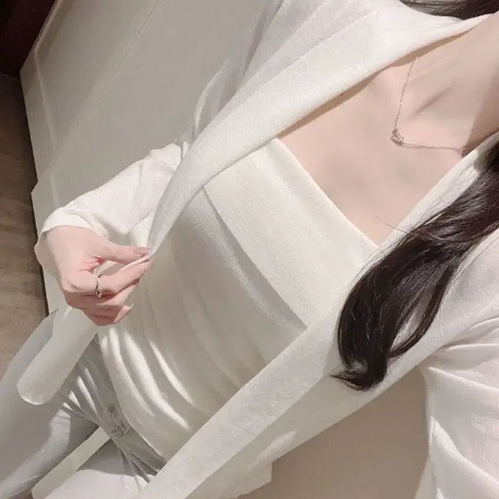 [BUNJANG] Ritz Ivory Tank Top and Cardigan Set / 수입의류 리츠 나시 가디건 세트(아이보리1장 바로배송)