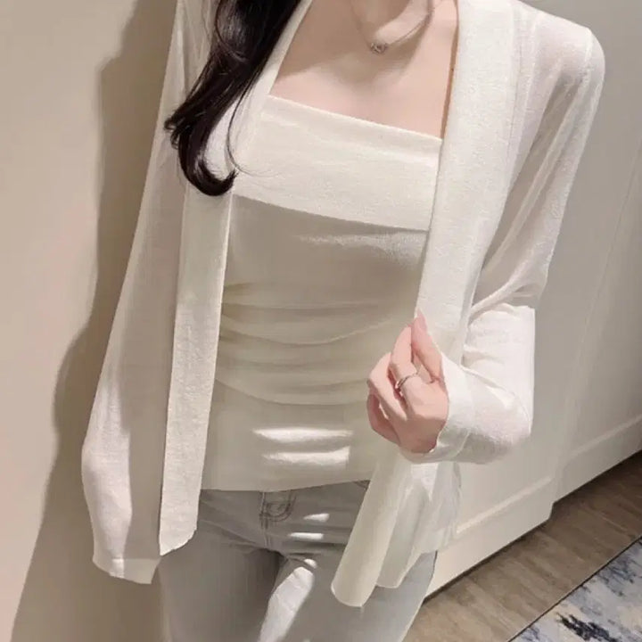 [BUNJANG] Ritz Ivory Tank Top and Cardigan Set / 수입의류 리츠 나시 가디건 세트(아이보리1장 바로배송)