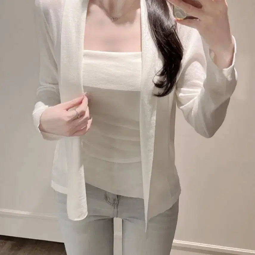 [BUNJANG] Ritz Ivory Tank Top and Cardigan Set / 수입의류 리츠 나시 가디건 세트(아이보리1장 바로배송)
