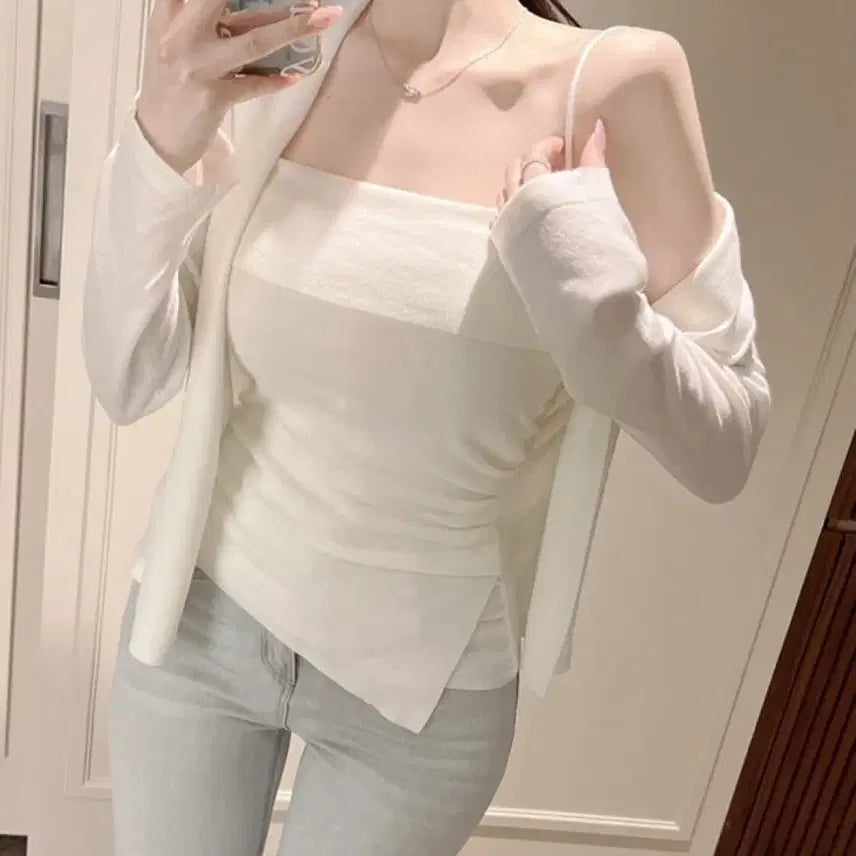 [BUNJANG] Ritz Ivory Tank Top and Cardigan Set / 수입의류 리츠 나시 가디건 세트(아이보리1장 바로배송)