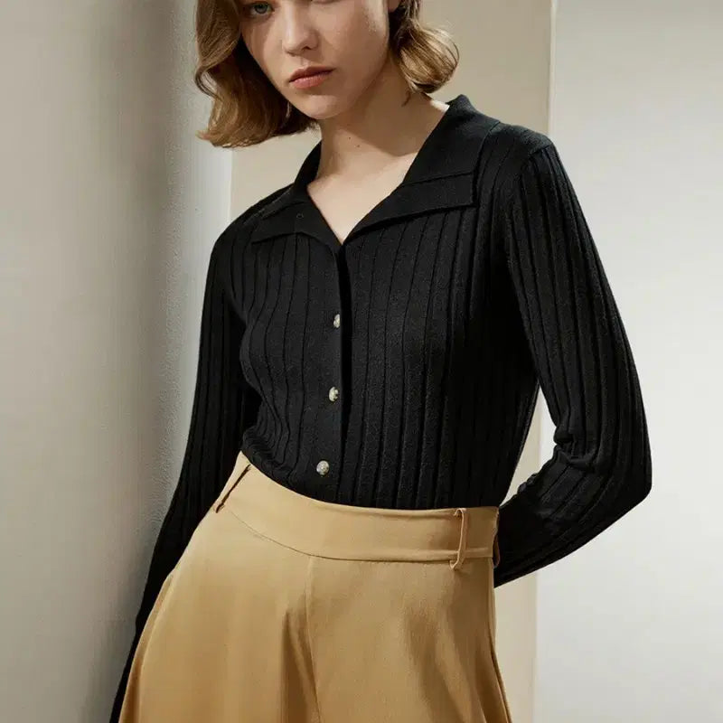 [BUNJANG] LilySilk Black Cashmere Silk Turtleneck High Neck Cardigan / 릴리실크 블랙 캐시미어 실크 터틀넥 하이넥 카라 가디건