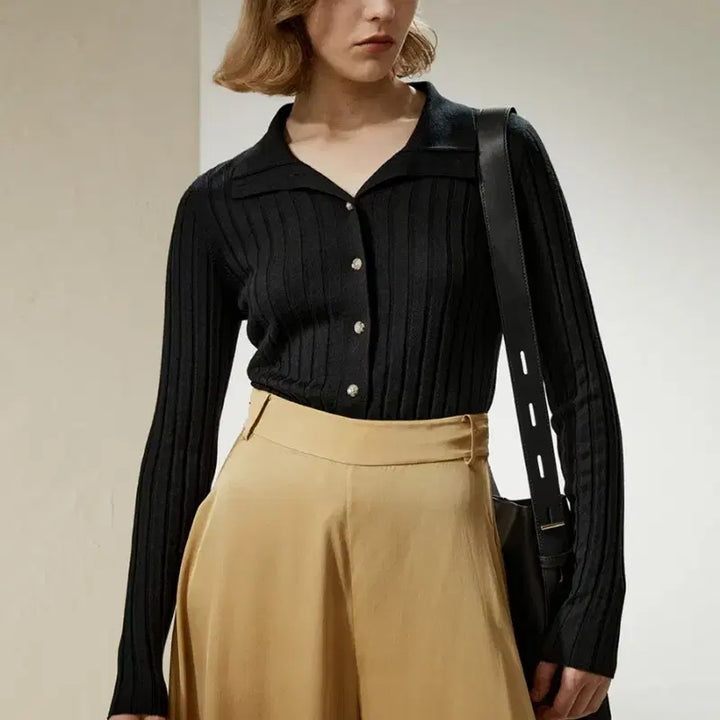 [BUNJANG] LilySilk Black Cashmere Silk Turtleneck High Neck Cardigan / 릴리실크 블랙 캐시미어 실크 터틀넥 하이넥 카라 가디건