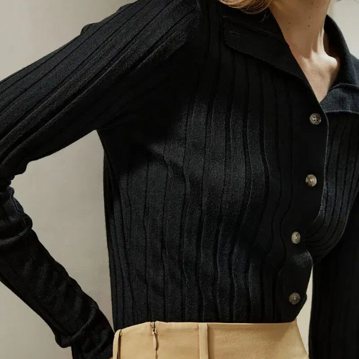 [BUNJANG] LilySilk Black Cashmere Silk Turtleneck High Neck Cardigan / 릴리실크 블랙 캐시미어 실크 터틀넥 하이넥 카라 가디건