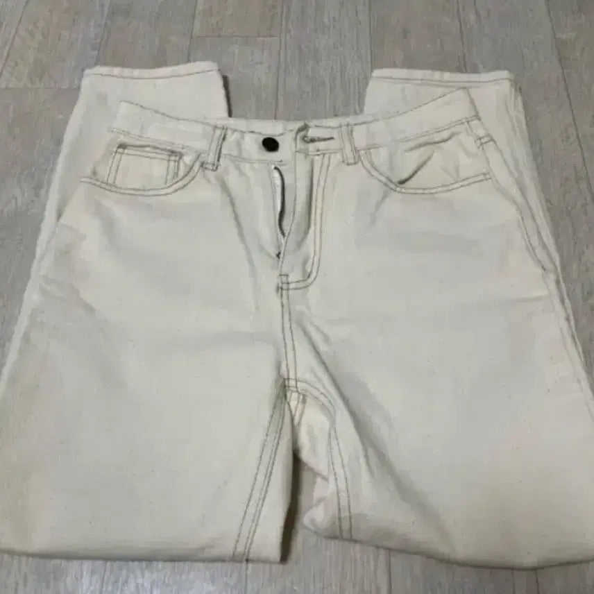 [BUNJANG] Ivory Stitch Pants for Women / 여성 아이보리 컬러 스티치 팬츠 바지 긴바지 면바지 키작녀