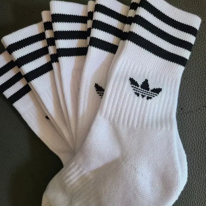 [BUNJANG] Adidas Tri-Stripe Double Cushion Sport Socks Set / 아디다스 흰색 삼선 스포츠양말 이중쿠션 5족세트