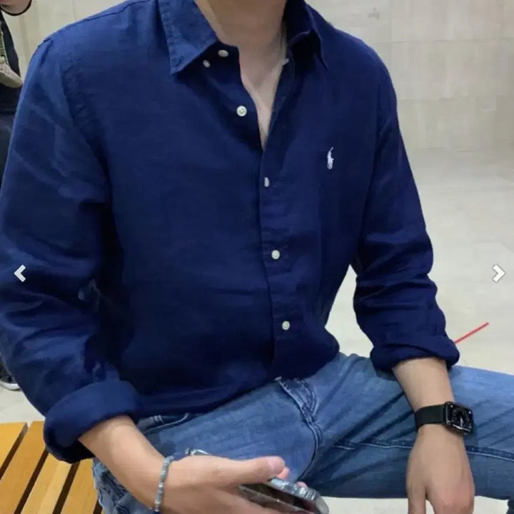 [BUNJANG] Polo Linen Shirt Dark Navy M / [새상픔]폴로 린넨셔츠/다크네이비+화이트포니 M