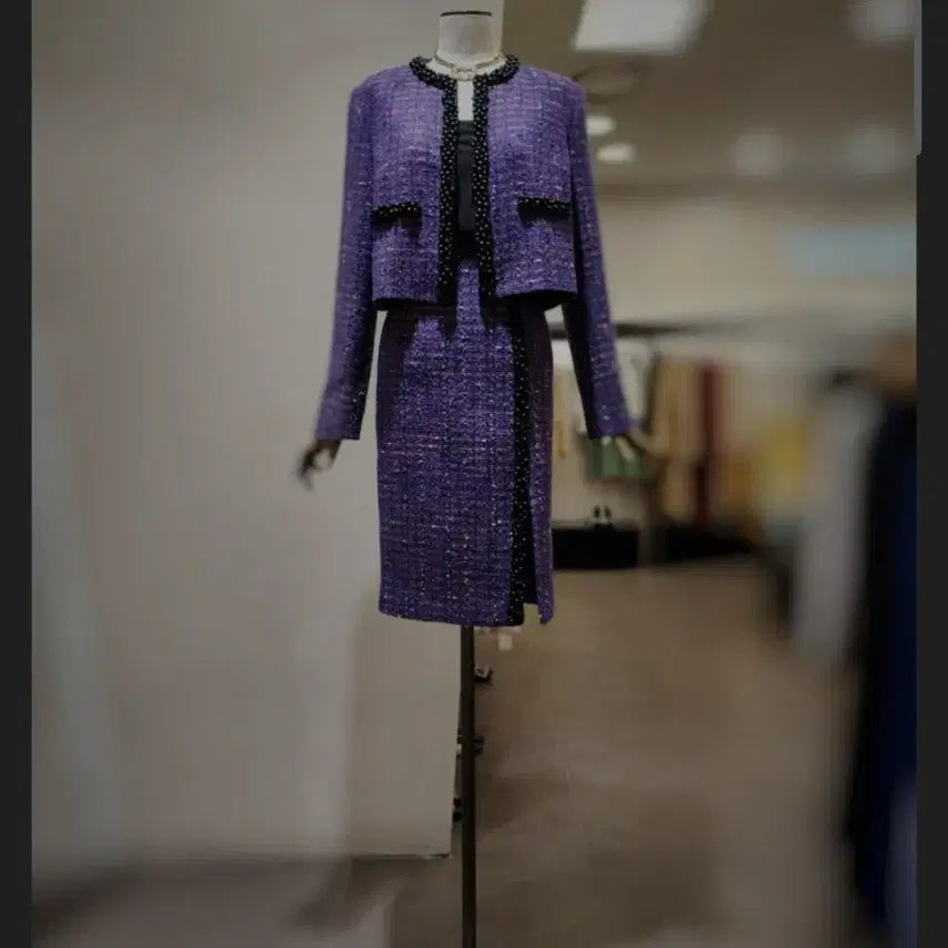 [BUNJANG] MojoSphin Purple Tweed Suit Set / 모조에스핀 흑진주 트리밍 보라색 트위드 정장 셋업(66,새옷컨디션)