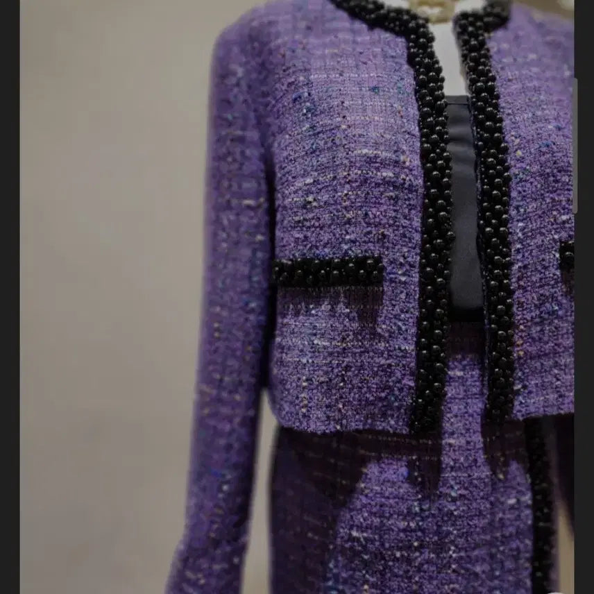 [BUNJANG] MojoSphin Purple Tweed Suit Set / 모조에스핀 흑진주 트리밍 보라색 트위드 정장 셋업(66,새옷컨디션)