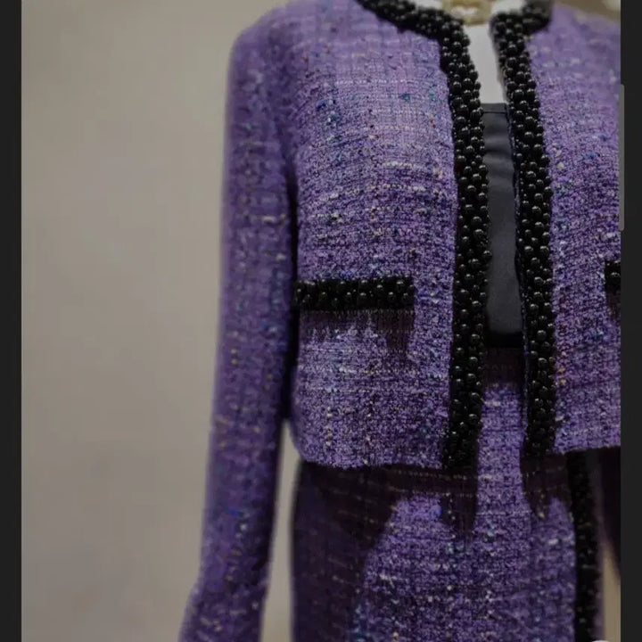 [BUNJANG] MojoSphin Purple Tweed Suit Set / 모조에스핀 흑진주 트리밍 보라색 트위드 정장 셋업(66,새옷컨디션)