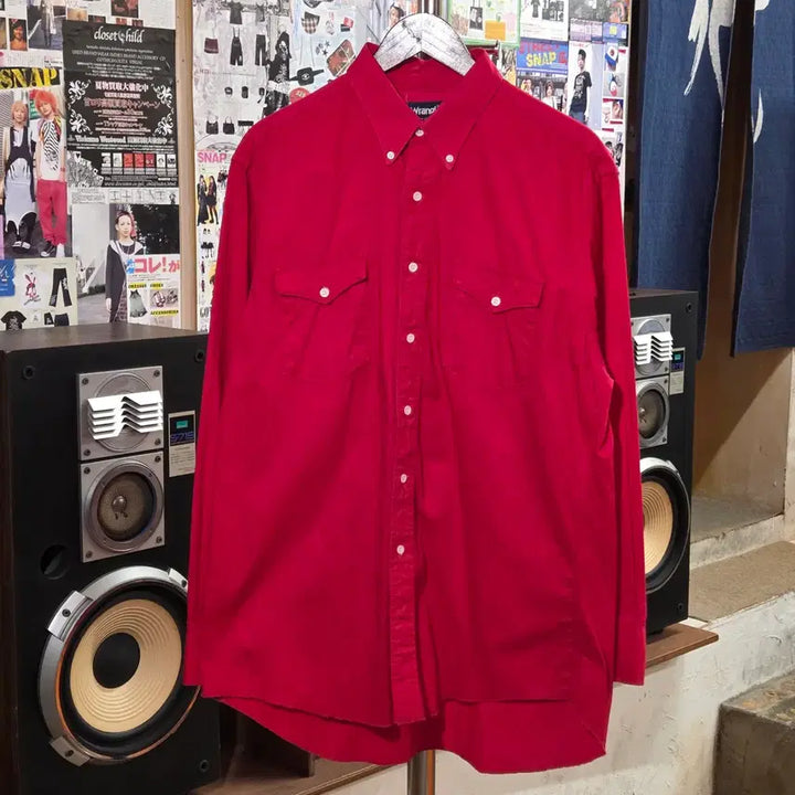 [BUNJANG] Wrangler Red Western Oversized Cotton Shirt / 랭글러 레드 웨스턴 오버핏 코튼 셔츠