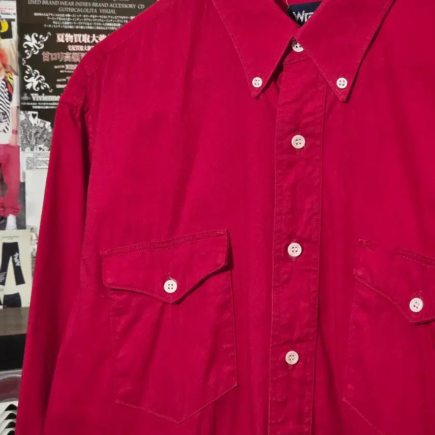 [BUNJANG] Wrangler Red Western Oversized Cotton Shirt / 랭글러 레드 웨스턴 오버핏 코튼 셔츠