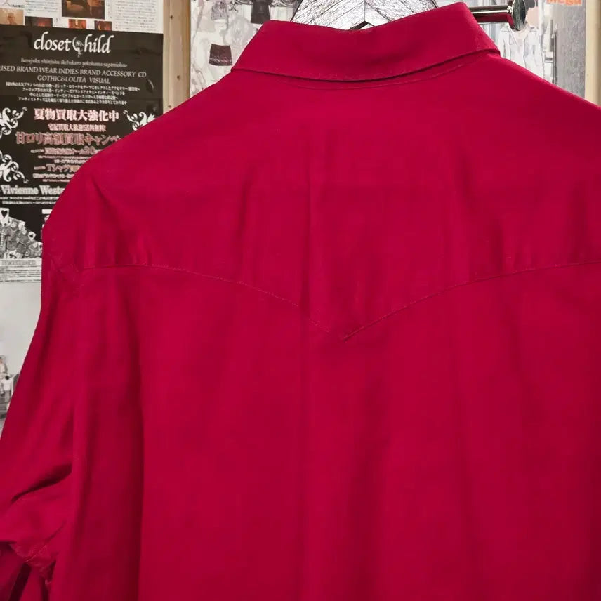 [BUNJANG] Wrangler Red Western Oversized Cotton Shirt / 랭글러 레드 웨스턴 오버핏 코튼 셔츠