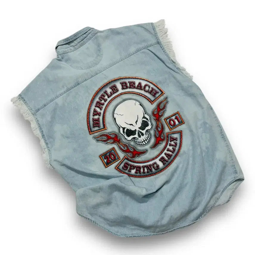 [BUNJANG] Coliseum Myrtle Beach Skull Flame Biker Short-Sleeve Shirt / Coliseum 머틀 비치 2001s 스컬 플레임 바이커 반팔 셔츠