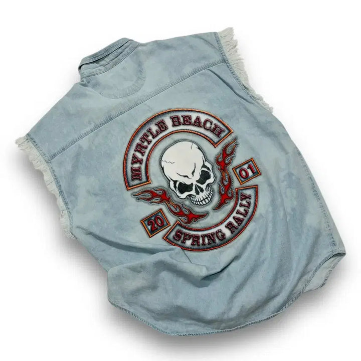[BUNJANG] Coliseum Myrtle Beach Skull Flame Biker Short-Sleeve Shirt / Coliseum 머틀 비치 2001s 스컬 플레임 바이커 반팔 셔츠
