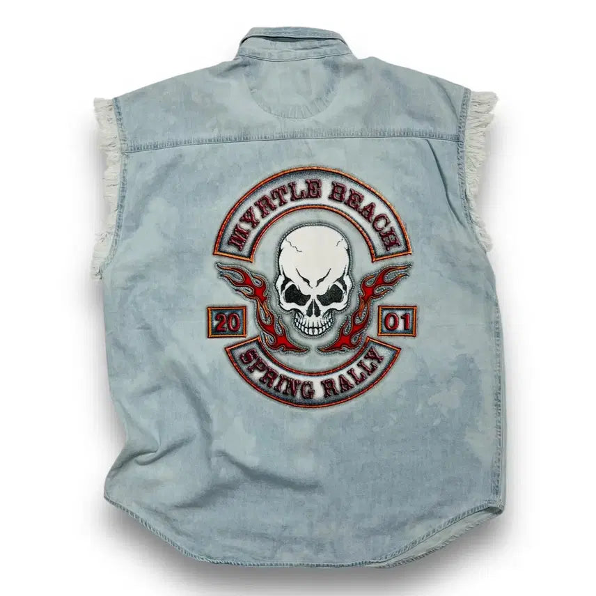 [BUNJANG] Coliseum Myrtle Beach Skull Flame Biker Short-Sleeve Shirt / Coliseum 머틀 비치 2001s 스컬 플레임 바이커 반팔 셔츠