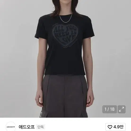 [BUNJANG] AddOff Need Love Girl Black T-shirt / 애드오프 Need Love girl 반팔 티셔츠 블랙