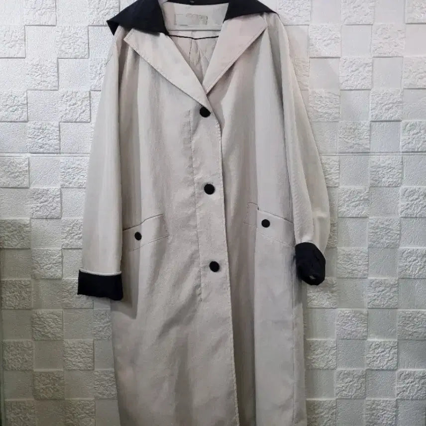 [BUNJANG] Anne Klein Oversized Color Block Long Coat - Ivory / 앤클라인 오버핏 간절기 코트  하객룩 출근룩22년