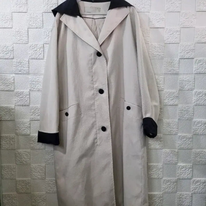 [BUNJANG] Anne Klein Oversized Color Block Long Coat - Ivory / 앤클라인 오버핏 간절기 코트  하객룩 출근룩22년