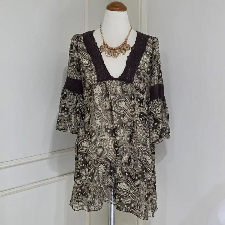 [BUNJANG] Bohemian Paisley Oriental Vintage Blouse / 일본빈티지 보헤미안 페이즐리 오리엔탈 히피모리걸 쉬폰 블라우스