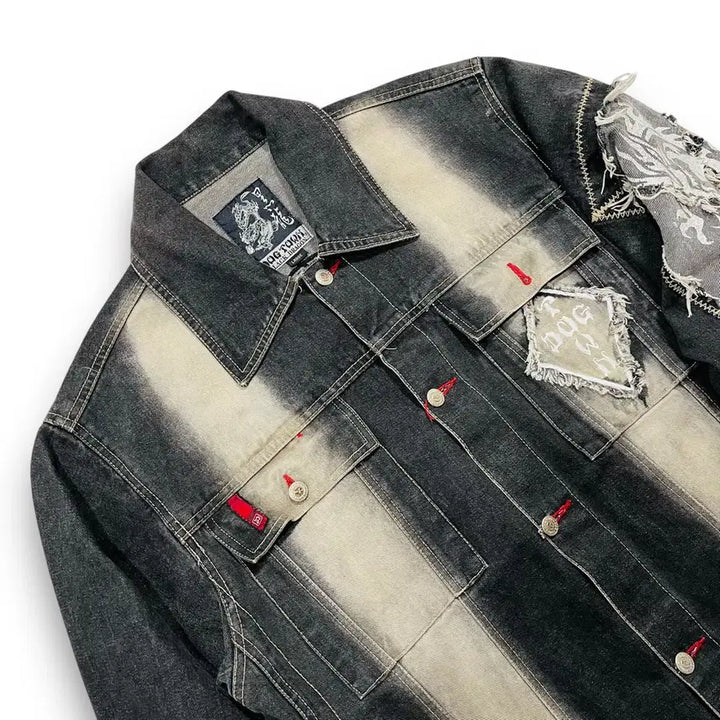 [BUNJANG] Dogtown 90s Black Dragon Washed Double Line Black Denim Jacket / 도그타운 90s 블랙드래곤 워시드 더블 라인 흑청자켓