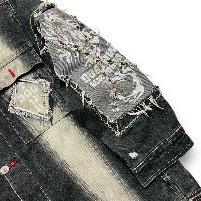 [BUNJANG] Dogtown 90s Black Dragon Washed Double Line Black Denim Jacket / 도그타운 90s 블랙드래곤 워시드 더블 라인 흑청자켓