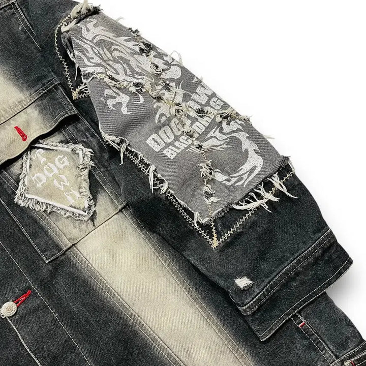 [BUNJANG] Dogtown 90s Black Dragon Washed Double Line Black Denim Jacket / 도그타운 90s 블랙드래곤 워시드 더블 라인 흑청자켓