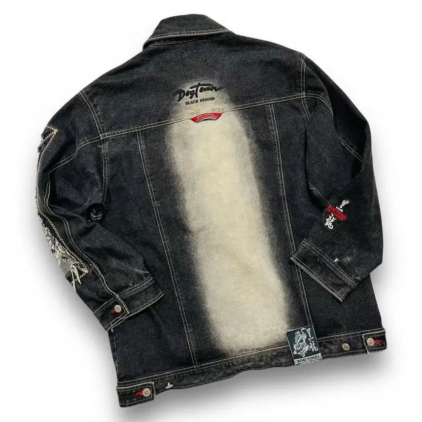 [BUNJANG] Dogtown 90s Black Dragon Washed Double Line Black Denim Jacket / 도그타운 90s 블랙드래곤 워시드 더블 라인 흑청자켓