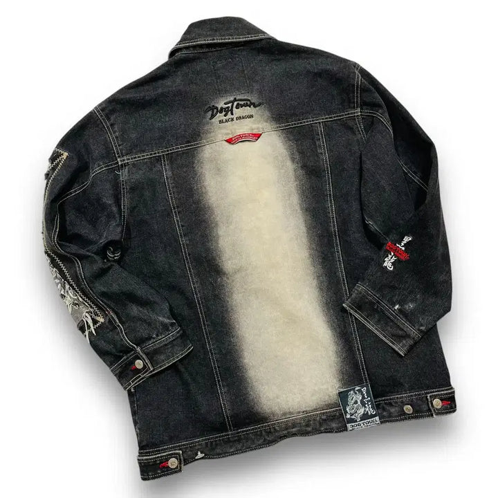 [BUNJANG] Dogtown 90s Black Dragon Washed Double Line Black Denim Jacket / 도그타운 90s 블랙드래곤 워시드 더블 라인 흑청자켓