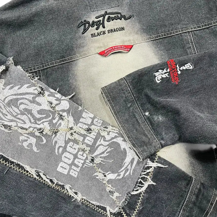 [BUNJANG] Dogtown 90s Black Dragon Washed Double Line Black Denim Jacket / 도그타운 90s 블랙드래곤 워시드 더블 라인 흑청자켓