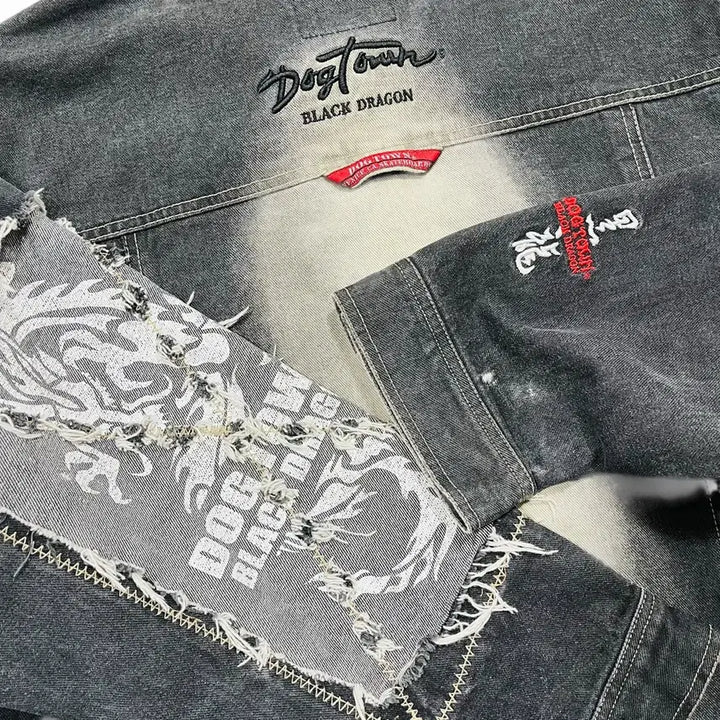 [BUNJANG] Dogtown 90s Black Dragon Washed Double Line Black Denim Jacket / 도그타운 90s 블랙드래곤 워시드 더블 라인 흑청자켓