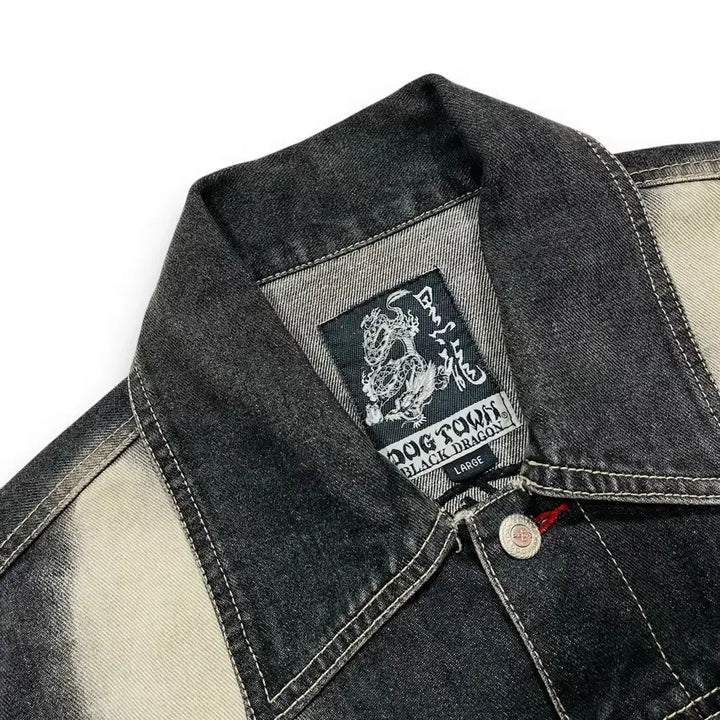 [BUNJANG] Dogtown 90s Black Dragon Washed Double Line Black Denim Jacket / 도그타운 90s 블랙드래곤 워시드 더블 라인 흑청자켓