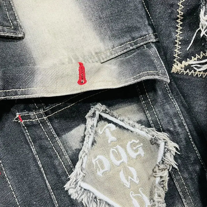 [BUNJANG] Dogtown 90s Black Dragon Washed Double Line Black Denim Jacket / 도그타운 90s 블랙드래곤 워시드 더블 라인 흑청자켓