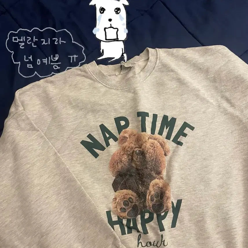 [BUNJANG] Teddy Bear Printed Grey Sweatshirt / 테디베어 프린팅 맨투맨 티셔츠