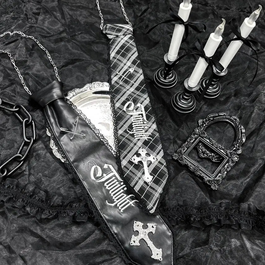 [BUNJANG] Lafary Mine Chain Embroidered Necktie Black / Lafary 라파리 mine 체인 자수 넥타이