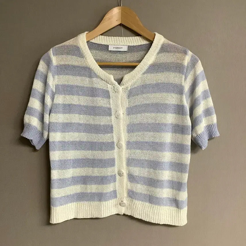 [BUNJANG] 8concept Stripe Short Sleeve Knit Cardigan / 에잇컨셉 스트라이프 반팔 니트 가디건