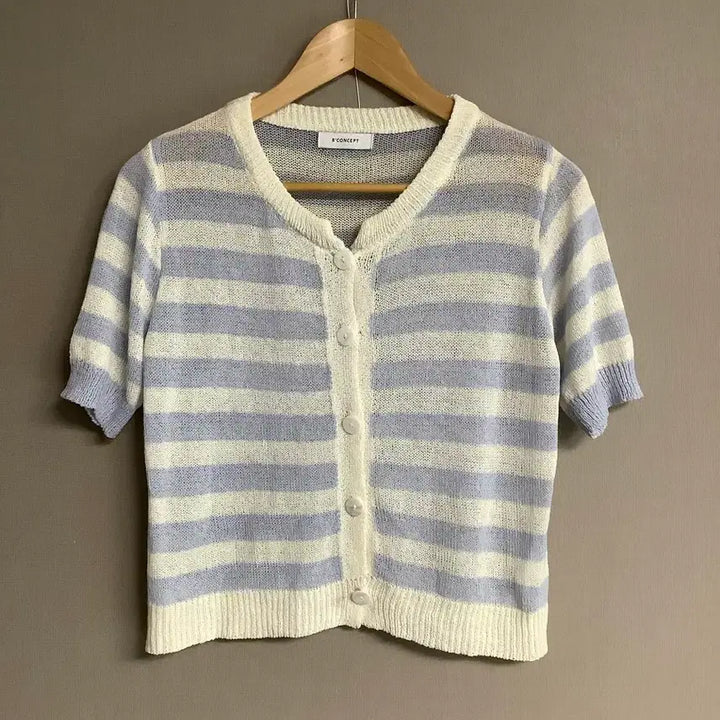 [BUNJANG] 8concept Stripe Short Sleeve Knit Cardigan / 에잇컨셉 스트라이프 반팔 니트 가디건