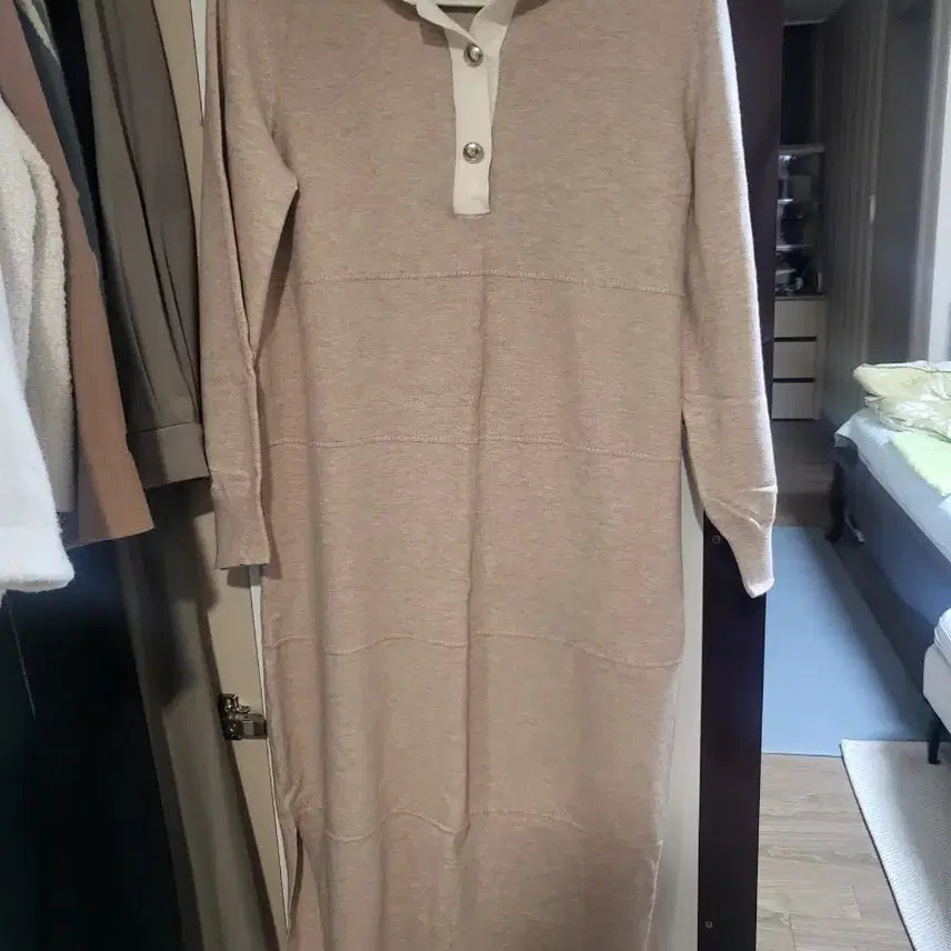 [BUNJANG] List Beige Knit Dress / 리스트 니트 원피스