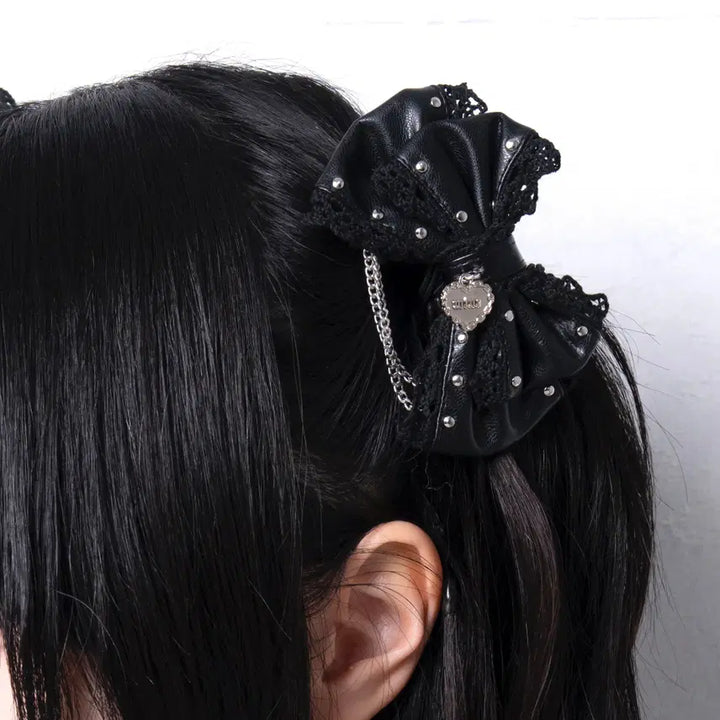 [BUNJANG] Lafary Stud Chain Ribbon Hairpin (Set of 2) / Lafary 라파리 mine 스터드 체인 리본 머리핀 헤어핀