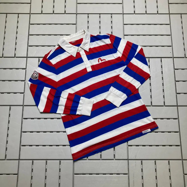 [BUNJANG] Evisu Striped Long Sleeve Polo Shirt / [L]에비수 스트라이프 긴팔 카라티 0312