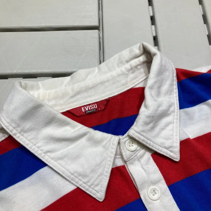 [BUNJANG] Evisu Striped Long Sleeve Polo Shirt / [L]에비수 스트라이프 긴팔 카라티 0312