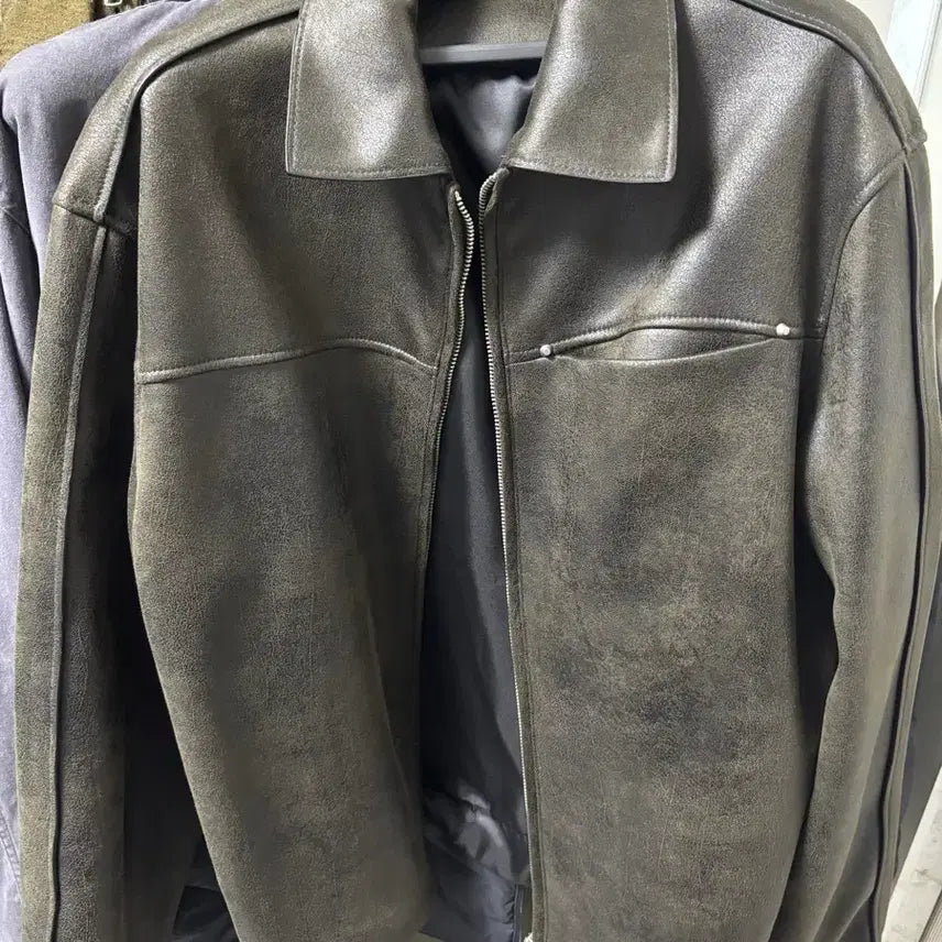 [BUNJANG] ZARA Washed Faux Vintage Leather Jacket / 자라 워시드 페이크 빈티지 레더 자켓 브라운