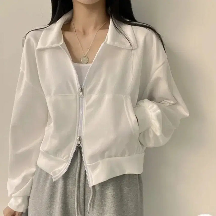 [BUNJANG] Ablery Two-Way Zipper Fleece Collar Sweatshirt White / 새상품 에이블리 화이트 투웨이 기모 카라집업