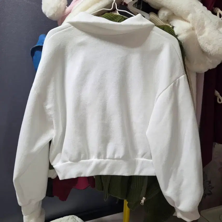 [BUNJANG] Ablery Two-Way Zipper Fleece Collar Sweatshirt White / 새상품 에이블리 화이트 투웨이 기모 카라집업
