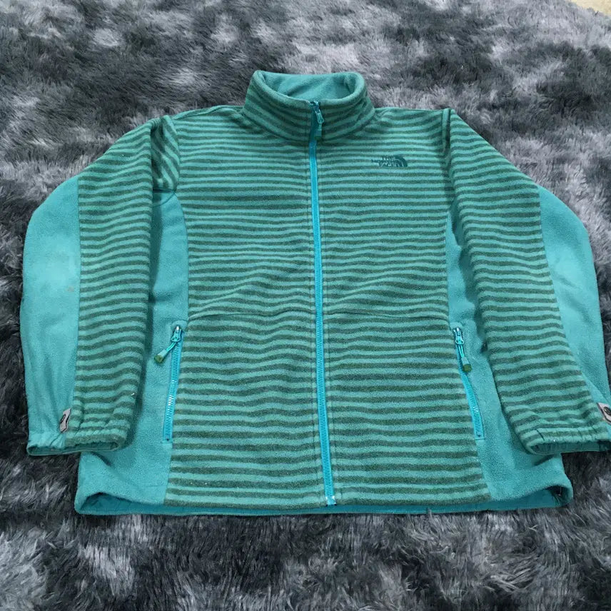 [SOLD OUT] 투티/0284 노스페이스 스트라이프 플리스 그린 블랙 반 집업 자켓