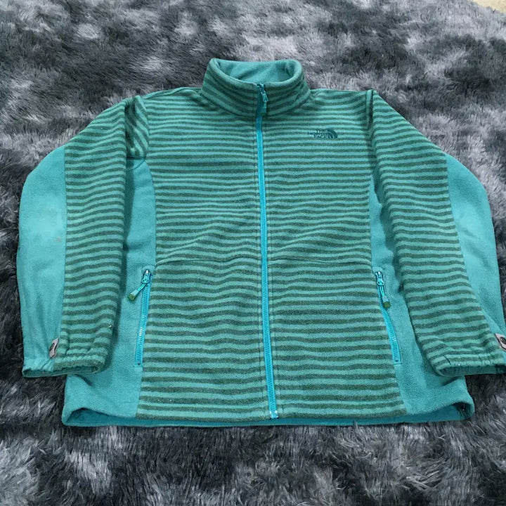 [SOLD OUT] 투티/0284 노스페이스 스트라이프 플리스 그린 블랙 반 집업 자켓