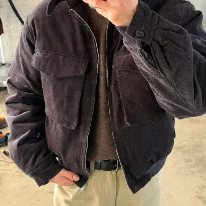 [BUNJANG] Corduroy Quilted Crop Blouson / 코듀로이 퀼팅 크롭 블루종