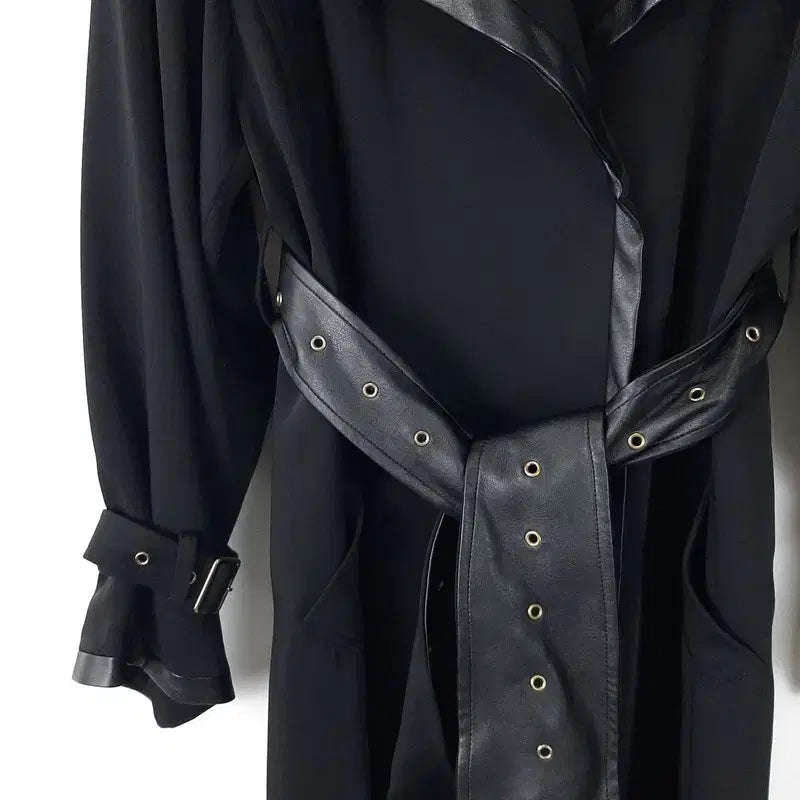[BUNJANG] Zhu-log Leather-Trim Trench Coat (Size F) / 줄로그 가죽배색 트렌치코트 F