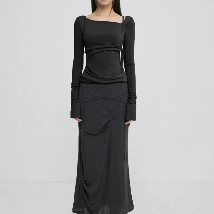 [SOLD OUT] Flareup Asymmetrical Draped Long Skirt