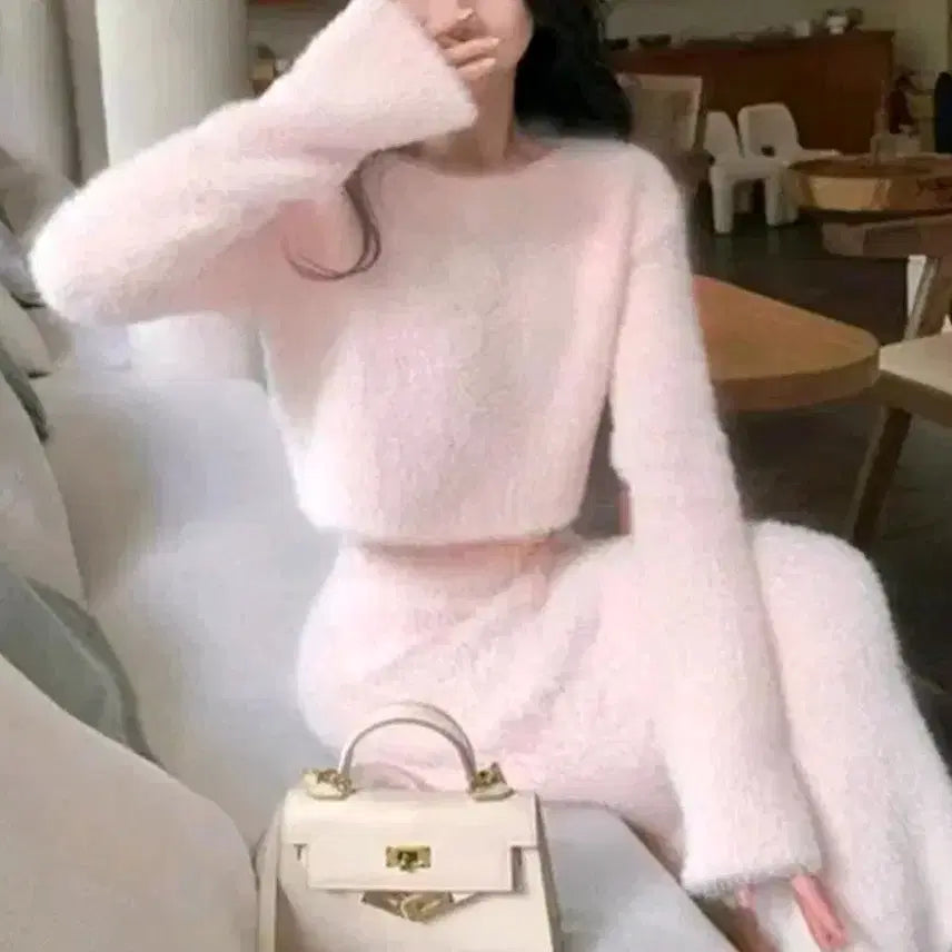 [BUNJANG] Pink Cherry Blossom Knit Two-Piece Set / [새상품/*바로발송*] 벚꽃 니트 투피스 핑크 스커트 세트