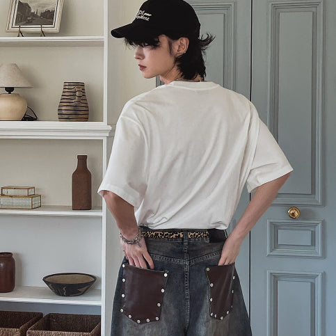 [BUNJANG] Two Plan Koharu Late Back Leather Pocket Denim Pants / 투플랜 코시하루 레이트 백 레더 포켓 데님팬츠